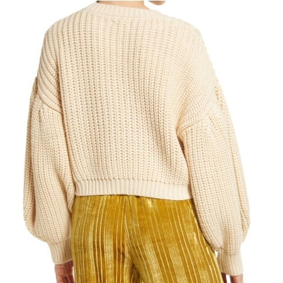 Topshop Cream Pointelle Knit Sweater Small Balloon Sleeve Chunky Pullover NWT - Picture 2 of 13